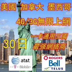 美國 加拿大 墨西哥30日4G/3G無限上網卡