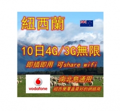 【Vodafone網絡商】紐西蘭10日 4G/3G無限上網卡