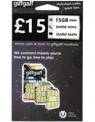英國giffgaff 28日4G 15GB+英國無限通話 上網卡 電話卡（giffgaff官網$15磅套餐）