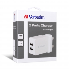 【7日包換&1年原廠保養&原裝香港行貨】Verbatim 2 Ports充電器 （白色）USB插頭65479