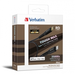 【蘋果MFi認證&原裝香港行貨】Verbatim Tough Max Type C to Lightning充電傳輸線 叉電線 充電線 數據線（30cm/120cm/200cm）黑色66046-66048-66051
