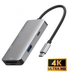 Type C 多功能HUB(Type C轉 2x USB 3.0/ HDMI 4K/ SD/ TF/ USB C PD 轉换+讀卡器)( 多功能6合1USB Type-C 擴充器)