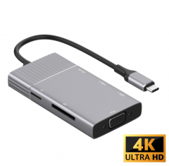 Type C多功能 6合1 HUB(Type C轉VGA+ 2x USB 3.0/ HDMI 4K/ SD/ TF/ USB C PD/ AUX 轉换+讀卡器)( 多功能8合1USB Type-C 擴充器)