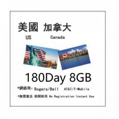 美國 加拿大4G 180日8GB上網卡（可充值循環使用）