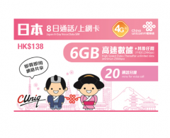 中國聯通 4G日本8日無限上網卡 數據卡+20分鐘的通話